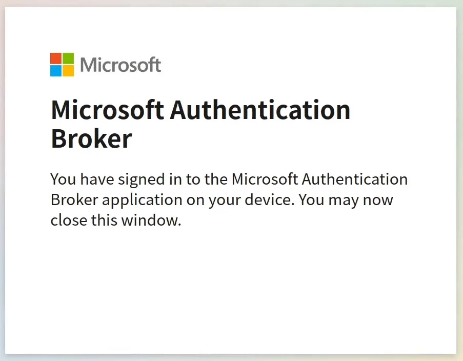 Microsoft Authentication Broker OAuth app now connected to an account