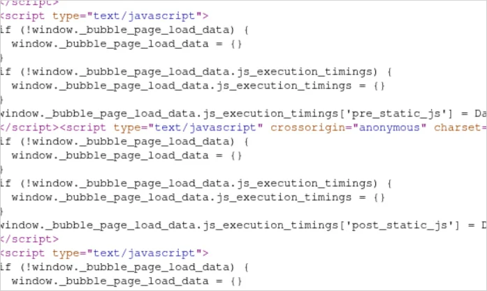 Codefragment van een Bubble-app