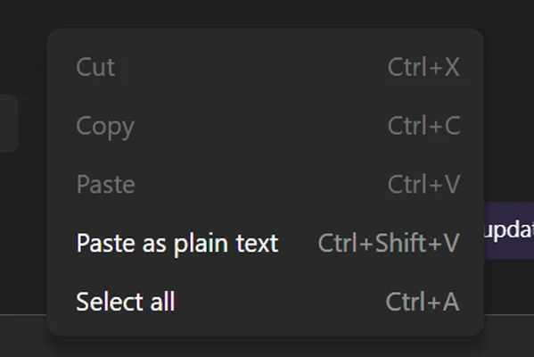 Paste optie in Microsoft Teams is grijs