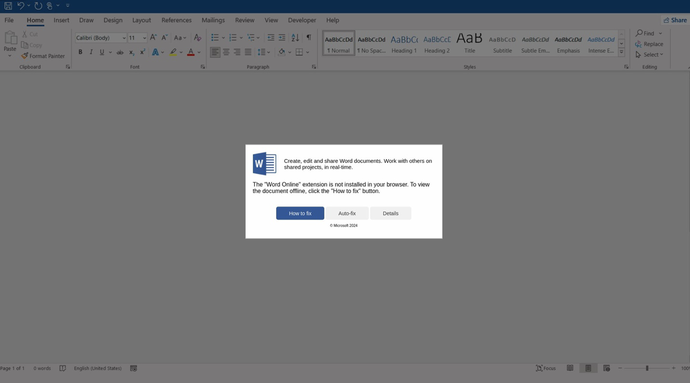 Nep Microsoft Word foutmelding leidt tot malware