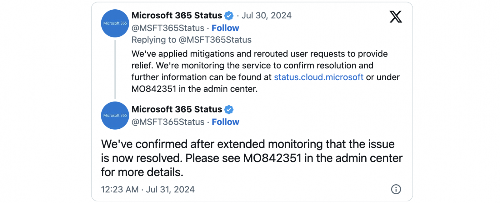 Azure Microsoft 365 storing (juli 2024)