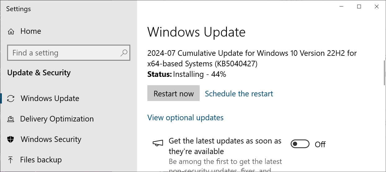 Voorvertoning cumulatieve update Windows 10 KB5040427