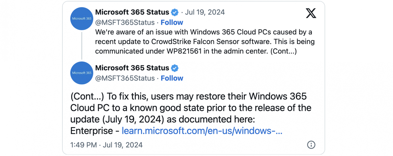 Microsoft 365 outage