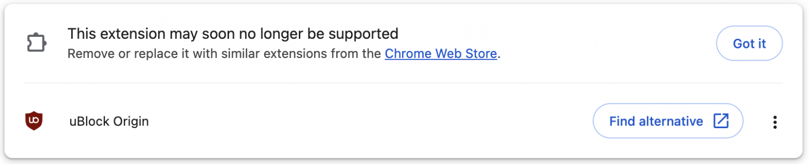 Google Chrome uBock Origin MV3 warning