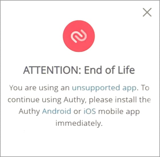 Authy voor desktop waarschuwingen