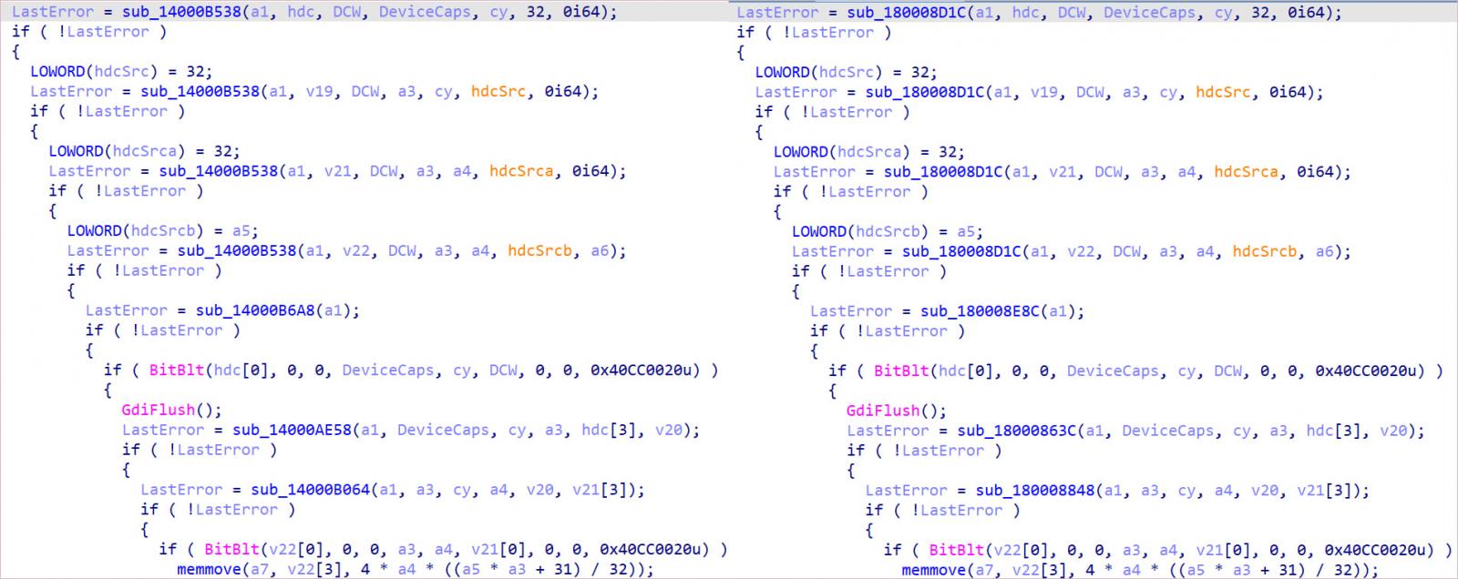 Codesimilariteiten tussen DRBControl (links) en PlugY (rechts)