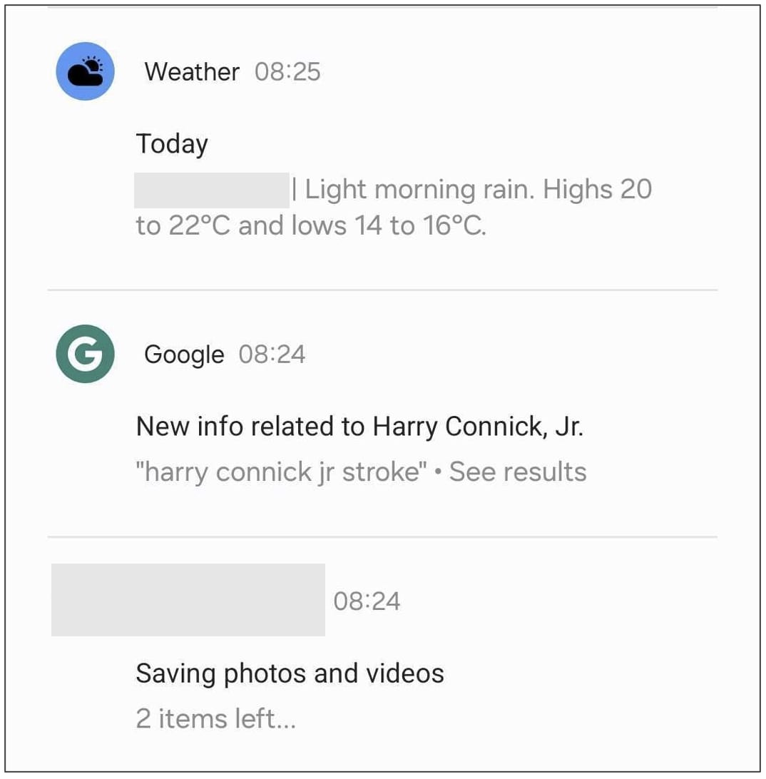 Google-zoekmelding voor Harry Connick Jr 'beroerte'