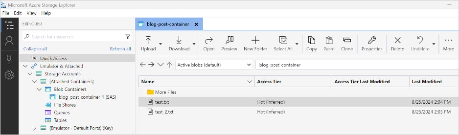 De Azure Storage Explorer interface