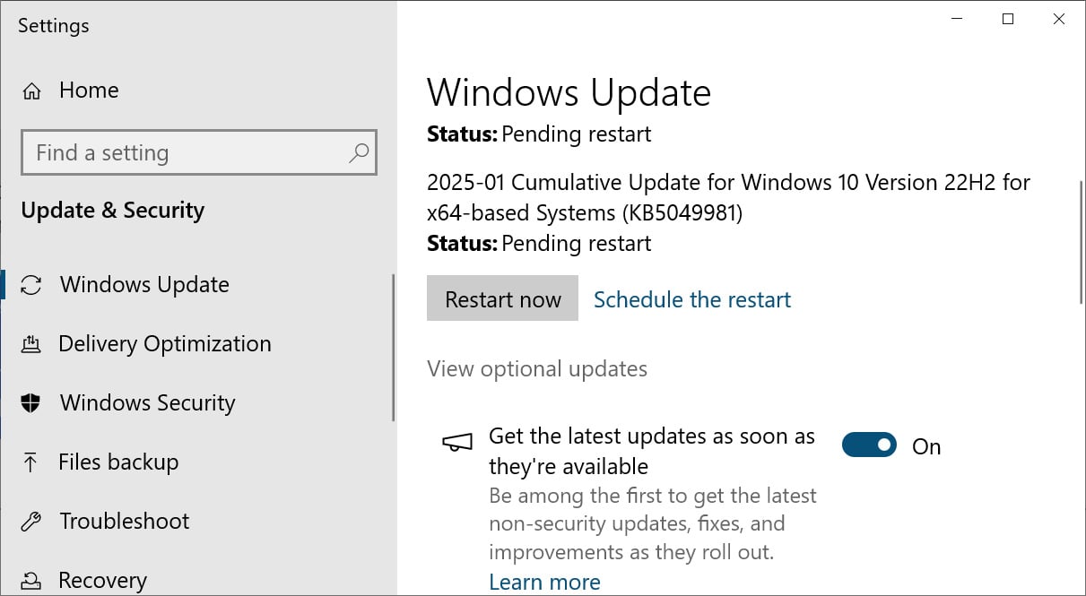 Windows 10 KB5049981 cumulatieve update voorbeeld