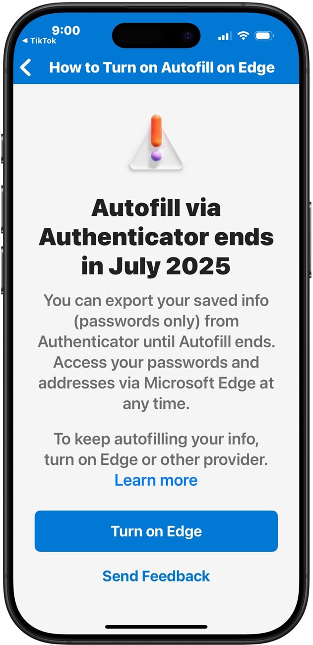 Microsoft Authenticator waarschuwing over afschaffing