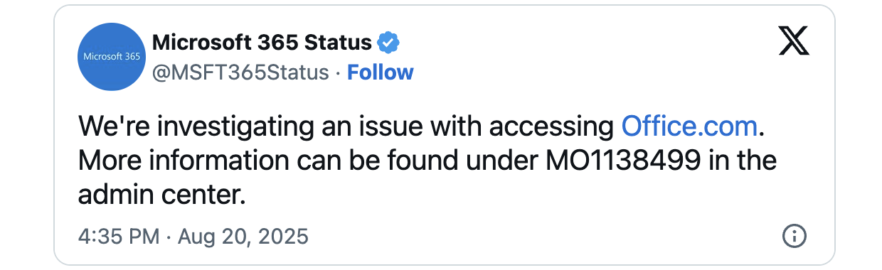 MO1138499 Office.com outage