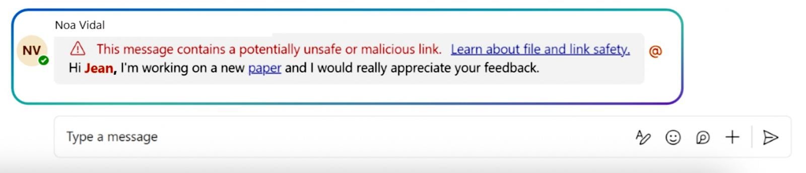 Waarschuwing voor kwaadwillige URL in Teams