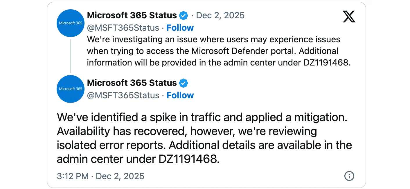 Defender XDR portaalstoring