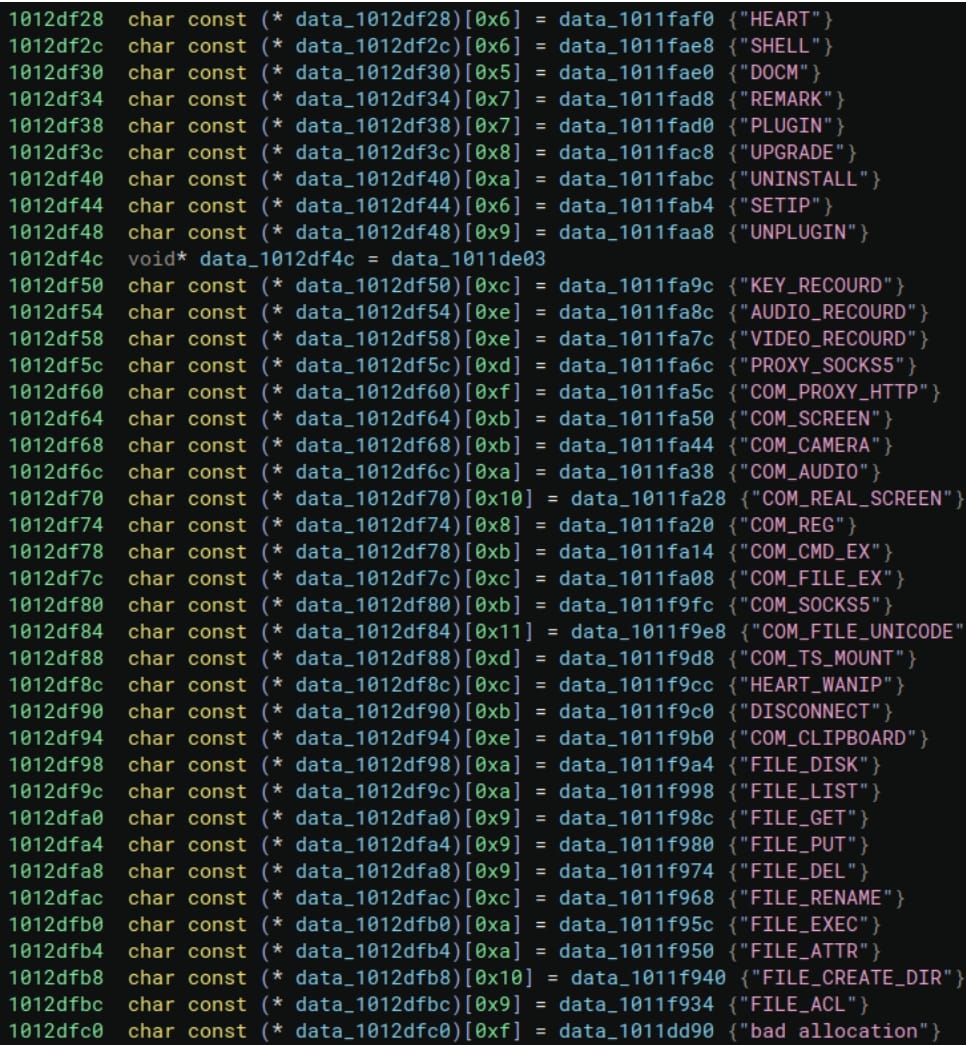 Strings gevonden in dode code sectie van .rdata bestand